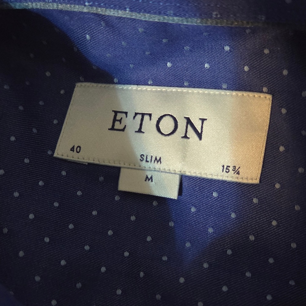Eton Dress Shirt Men M Blue Polka Dot Slim Fit Long Sleeve Button Up 15.75 40 - Picture 4 of 7